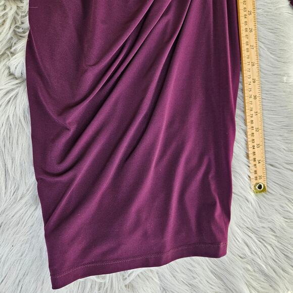 David Meister Size 6 Plum Cocktail Dress Ruched Midi Dress Beaded Elegant Party - Picture 14 of 15